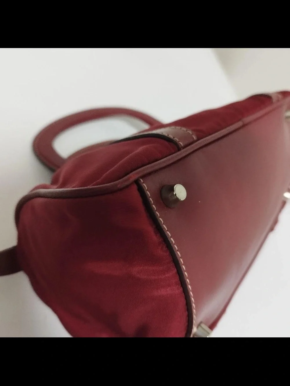 Prada Red Nylon Barrel Satchel with Leather Trim